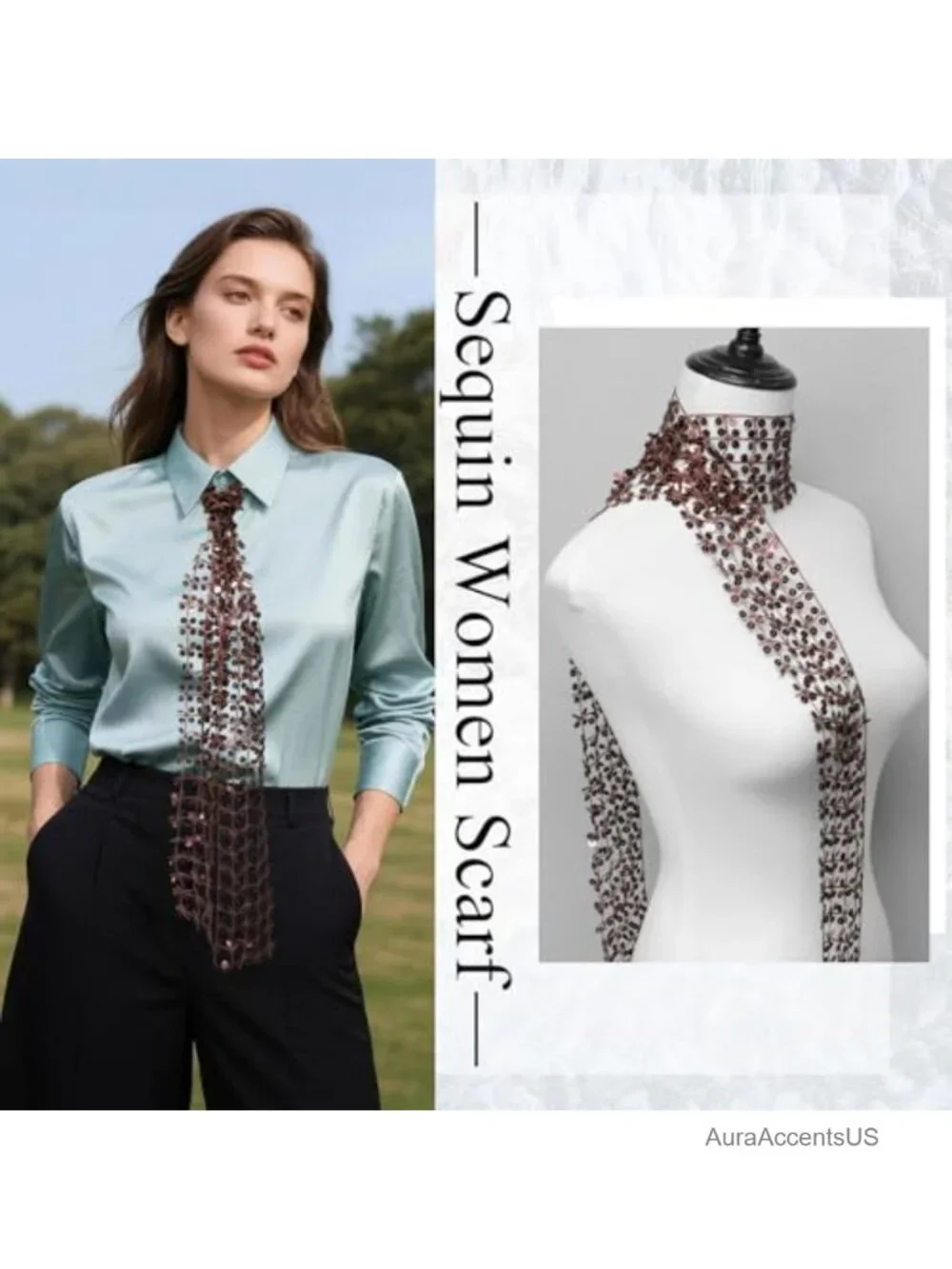 Skinny Sequin Scarf for Women Sparkle Party Accessory Many Tying Ways